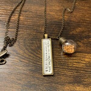 Plunder Brass Rectangle Faith Pendant Necklace with Tiny mustard seed bulb